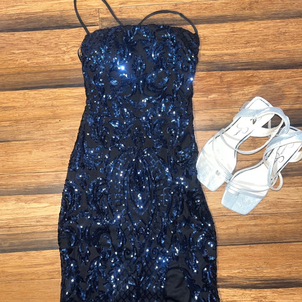 Elegant Blue Sequin Dress
